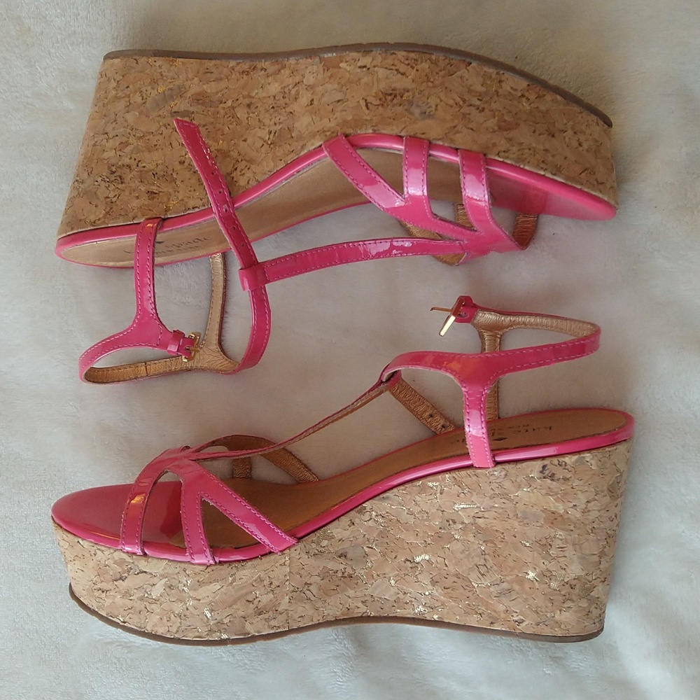 Kate Spade Theodora Cork Wedge Platform Ankle Strap Pink Sandals - Picture 7 of 16